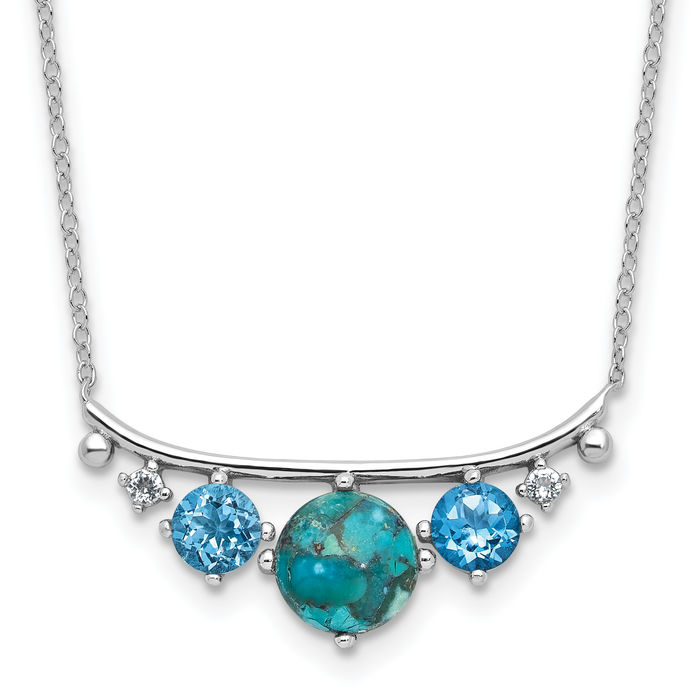 925 Sterling Silver Multi-color Cubic Zirconia CZ Blue Turquoise Necklace Chain