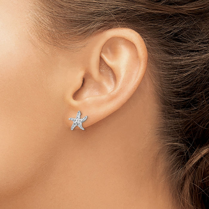 925 Sterling Silver Carart Diamond Starfish Stud Earrings