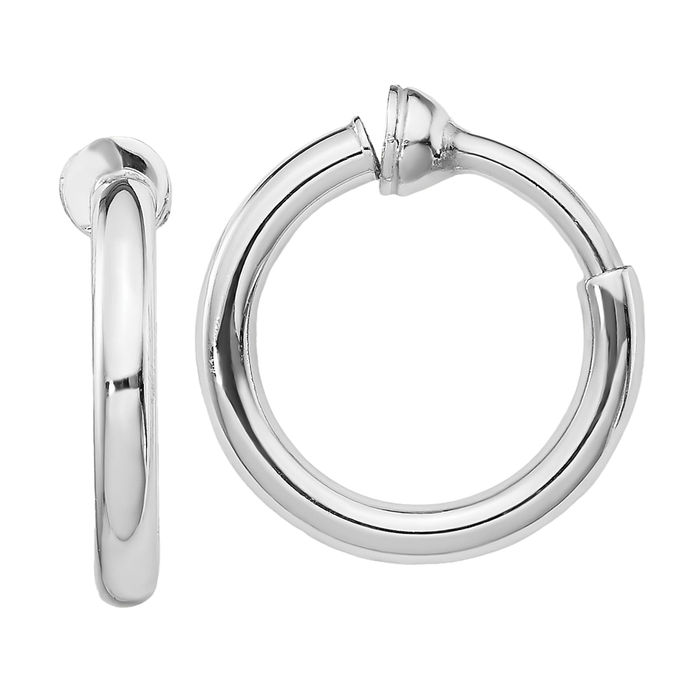 925 Sterling Silver Non Pierced Clip On Round Medium Hoop Earrings