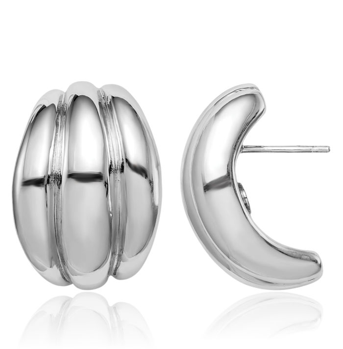 925 Sterling Silver Post Medium Hoop Earrings