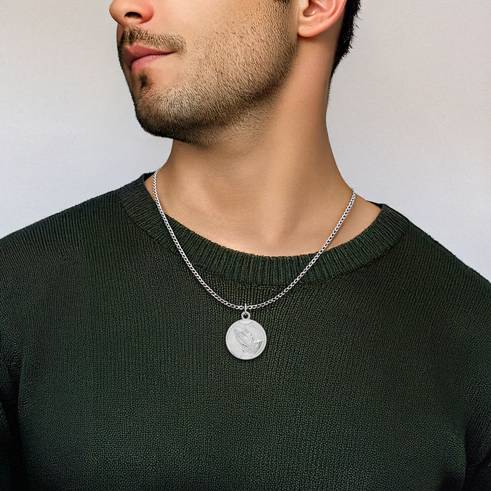 925 Sterling Silver Jesus Christ Praying Hands Lord Serenity Prayer Back Medal Necklace Religious Chain Pendant Christian Faith Charm