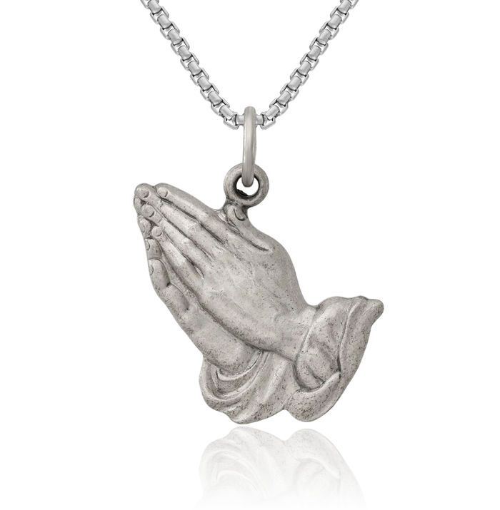 925 Sterling Silver Praying Hands Pendant Necklace
