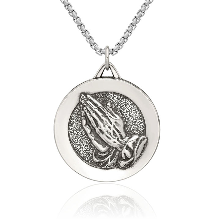 925 Sterling Silver Vintage Jesus Christ Praying Hands Lord Serenity Prayer Necklace Chain Pendant Charm