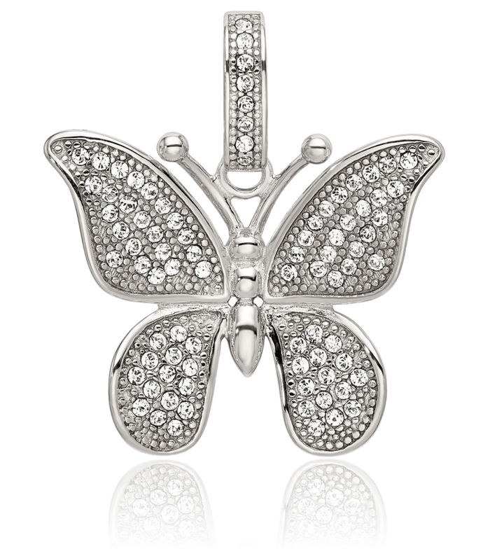 925 Sterling Silver Preciosa Rhinestone Crystals Butterfly Wings Necklace Chain Pendant Charm