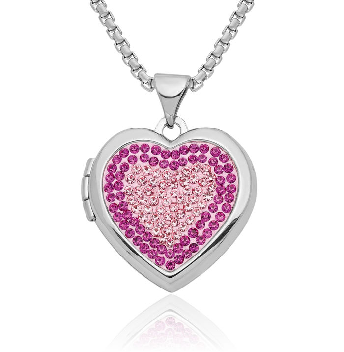 925 Sterling Silver Preciosa Rhinestone Crystals Heart Personalized Photo Locket Necklace Picture Pendant Charm