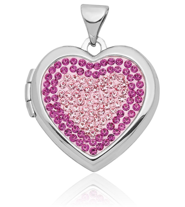 925 Sterling Silver Preciosa Rhinestone Crystals Heart Personalized Photo Locket Necklace Picture Pendant Charm