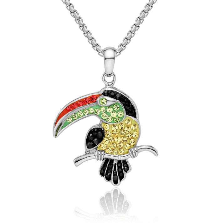 925 Sterling Silver Preciosa Rhinestone Crystals Toucan Necklace Bird Pendant Charm