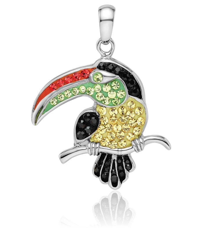 925 Sterling Silver Preciosa Rhinestone Crystals Toucan Necklace Bird Pendant Charm