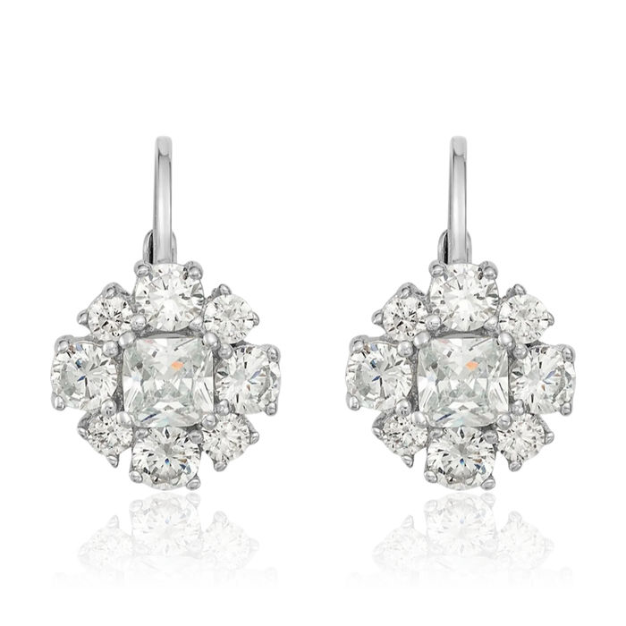925 Sterling Silver Princess-Cut Square Cubic Zirconia CZ Drop Dangle Earrings