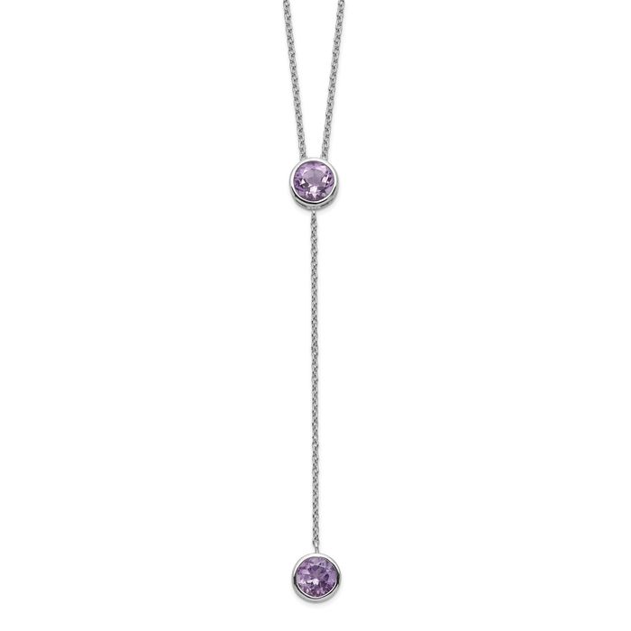 925 Sterling Silver Purple Amethyst Y Chain Necklace Gemstone Pendant Charm