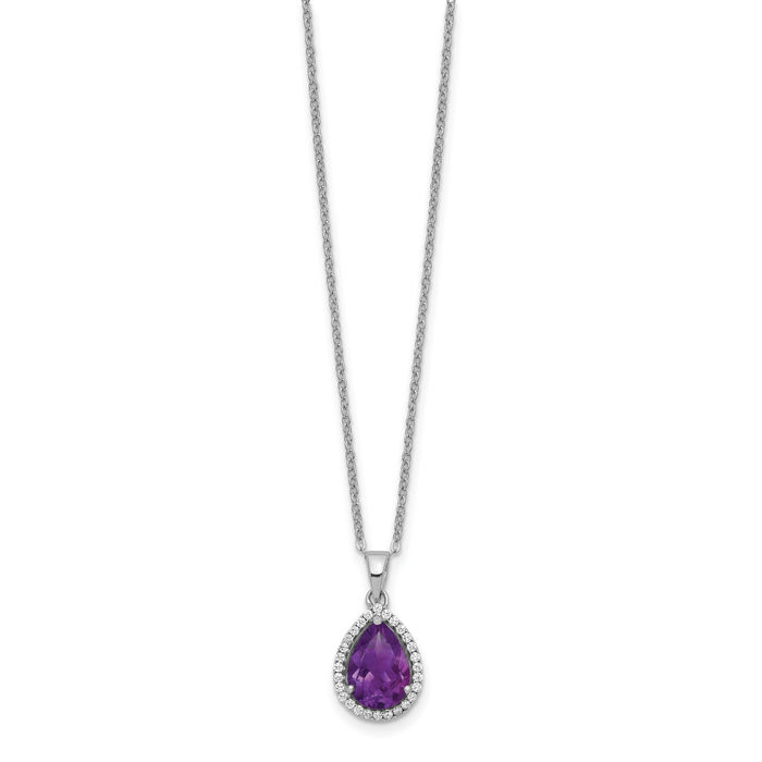 925 Sterling Silver Purple Amethyst Cubic Zirconia CZ Chain Necklace Gemstone Pendant Charm February Birthstone Jewelry