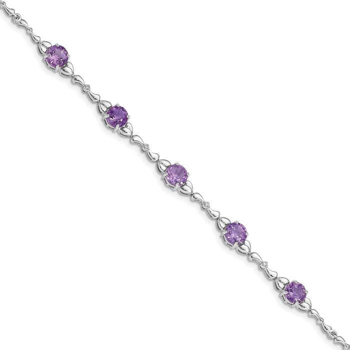 925 Sterling Silver Purple Amethyst Diamond Tennis Bracelet