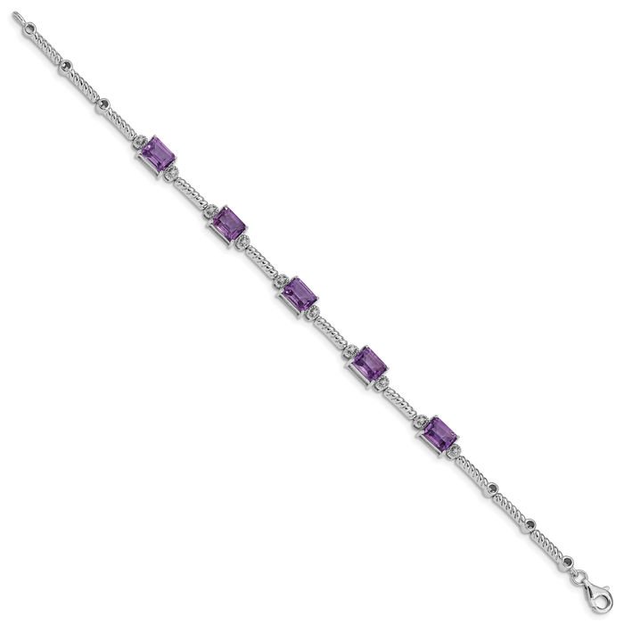 925 Sterling Silver Purple Amethyst Diamond Tennis Bracelet