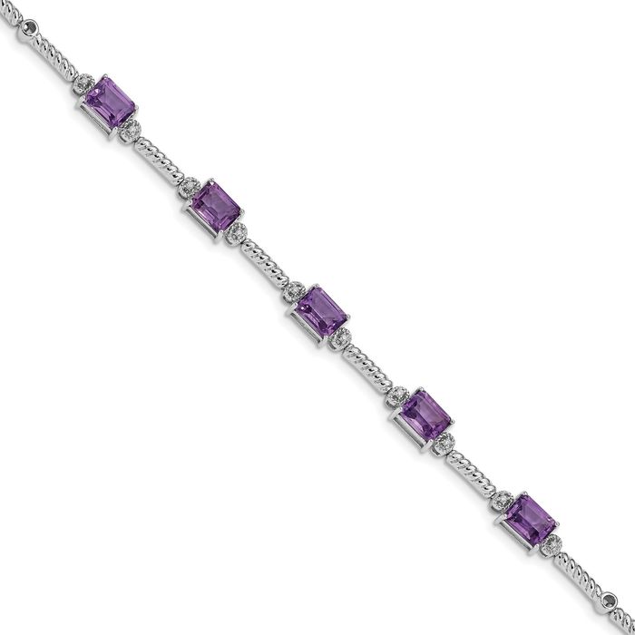 925 Sterling Silver Purple Amethyst Diamond Tennis Bracelet