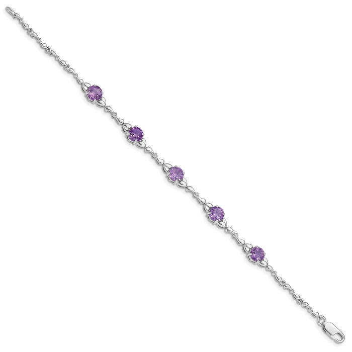 925 Sterling Silver Purple Amethyst Diamond Tennis Bracelet