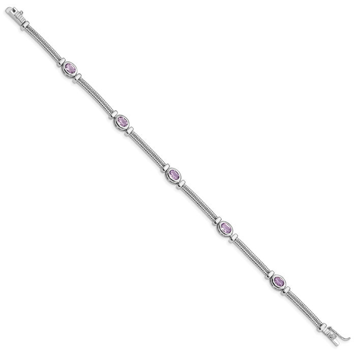 925 Sterling Silver Purple Amethyst Chain Gemstone Tennis Bracelet