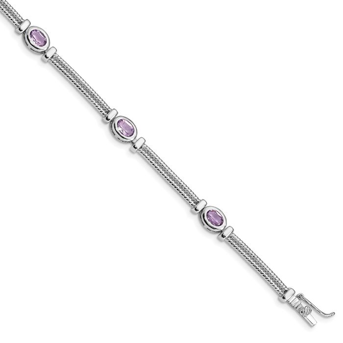 925 Sterling Silver Purple Amethyst Chain Gemstone Tennis Bracelet