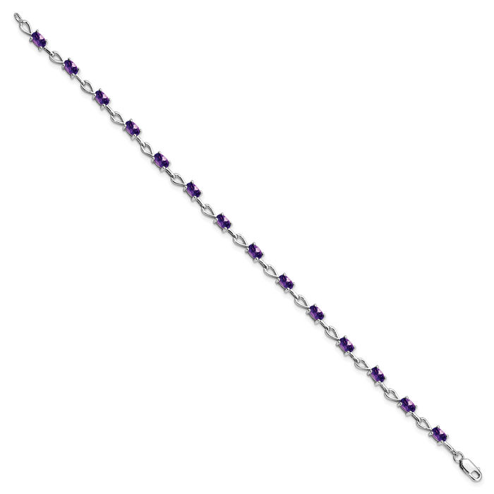 925 Sterling Silver Purple Amethyst Chain Gemstone Tennis Bracelet