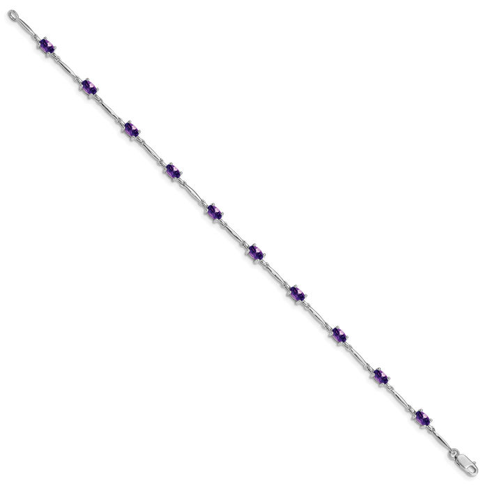 925 Sterling Silver Purple Amethyst Chain Gemstone Tennis Bracelet