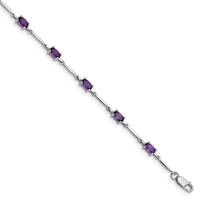 925 Sterling Silver Purple Amethyst Chain Gemstone Tennis Bracelet