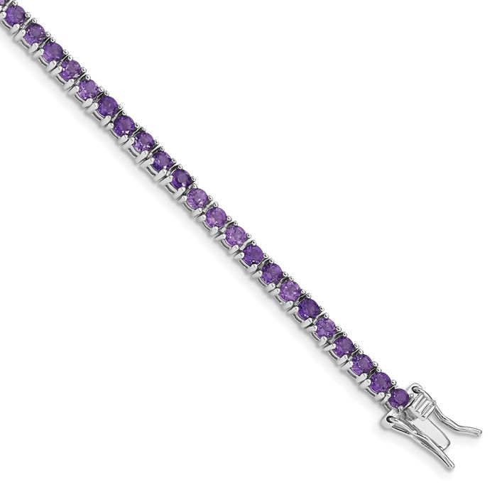 925 Sterling Silver Purple Amethyst Chain Gemstone Tennis Bracelet