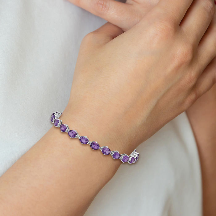 925 Sterling Silver Purple Amethyst Chain Gemstone Tennis Bracelet