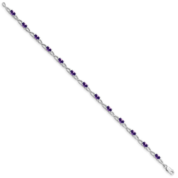 925 Sterling Silver Purple Amethyst Chain Tennis Charm Bracelet