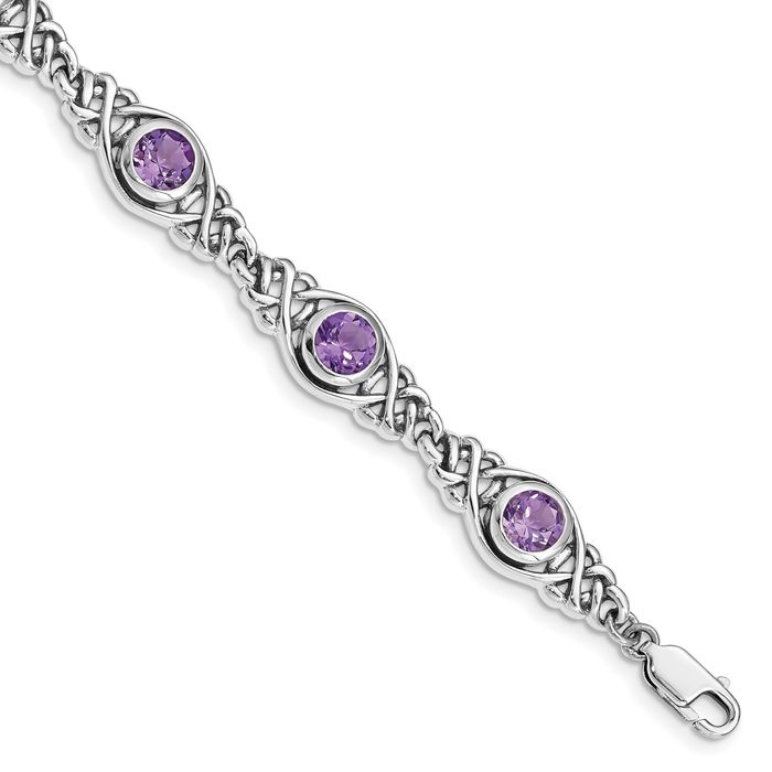 925 Sterling Silver Purple Amethyst Chain Gemstone Tennis Bracelet