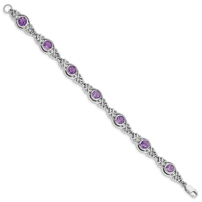 925 Sterling Silver Purple Amethyst Chain Gemstone Tennis Bracelet