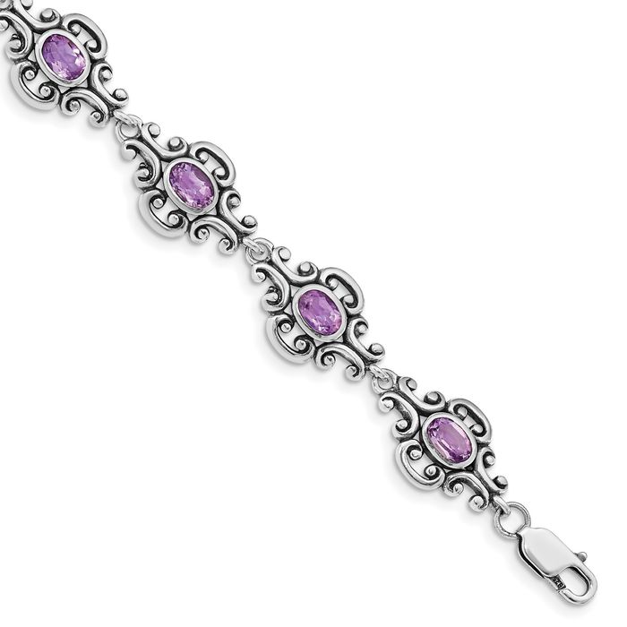 925 Sterling Silver Purple Amethyst Chain Gemstone Tennis Bracelet