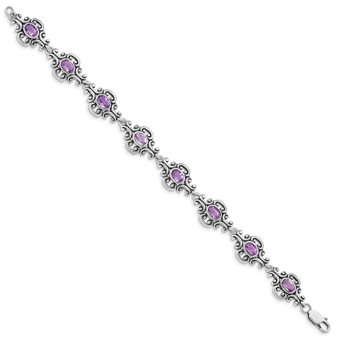 925 Sterling Silver Purple Amethyst Chain Gemstone Tennis Bracelet