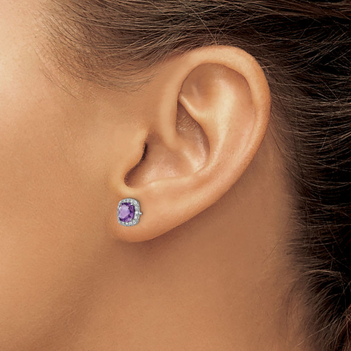 925 Sterling Silver Purple Amethyst Lab White Sapphire Stud Earrings February Birthstone Jewelry