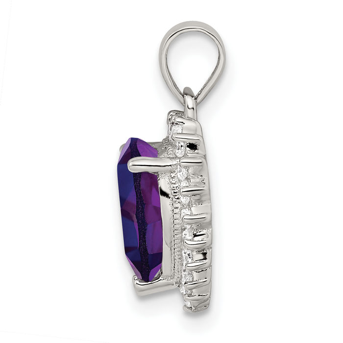 925 Sterling Silver Purple Amethyst Cubic Zirconia CZ Necklace Charm Gemstone Pendant February Birthstone Jewelry