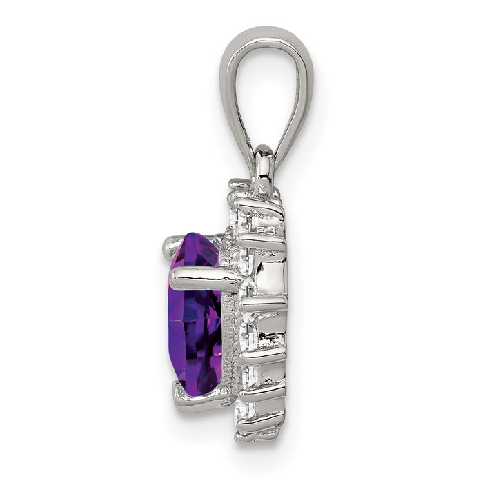 925 Sterling Silver Purple Amethyst Cubic Zirconia CZ Necklace Charm Gemstone Pendant February Birthstone Jewelry