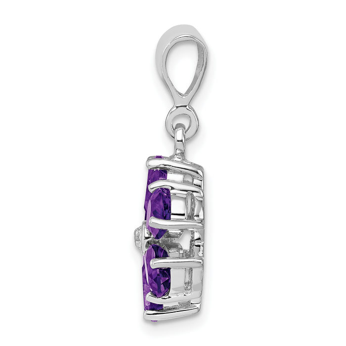 925 Sterling Silver Purple Amethyst Diamond Flower Necklace Charm Gemstone Pendant February Birthstone Jewelry