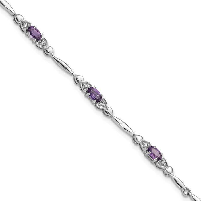 925 Sterling Silver Purple Amethyst Diamond Heart Chain Tennis Charm Bracelet