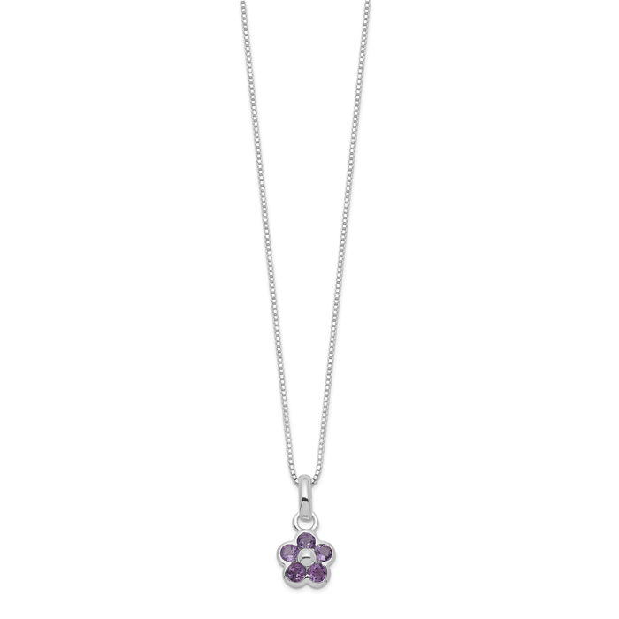 925 Sterling Silver Purple Amethyst Flower Pendant Necklace