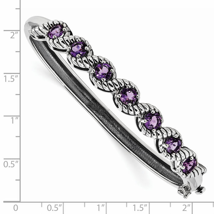 925 Sterling Silver Purple Amethyst Gemstone Bangle Bracelet