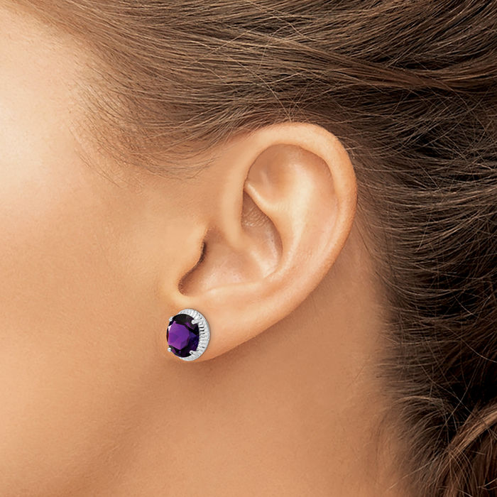 925 Sterling Silver Purple Amethyst Studs Gemstone Earrings