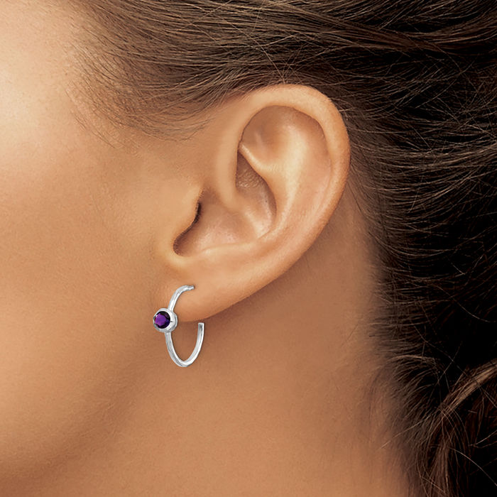 925 Sterling Silver Purple Amethyst Post Hoop Earrings February Birthstone Jewelry
