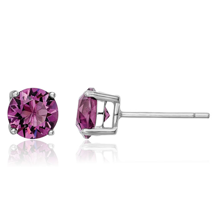 925 Sterling Silver Purple Rhinestone Crystals Stud Earrings February Birthstone Jewelry