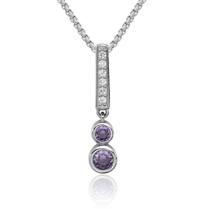 925 Sterling Silver Purple Cubic Zirconia CZ Floating Chain Slide Pendant Necklace Charm