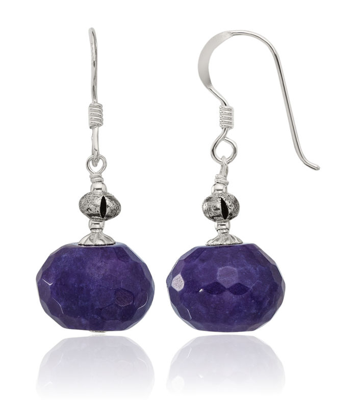 925 Sterling Silver Vintage Purple Jade Drop Dangle Earrings