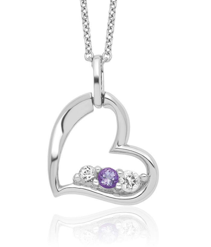 925 Sterling Silver Purple Topaz Heart Strength Chain Necklace Gemstone Pendant Charm