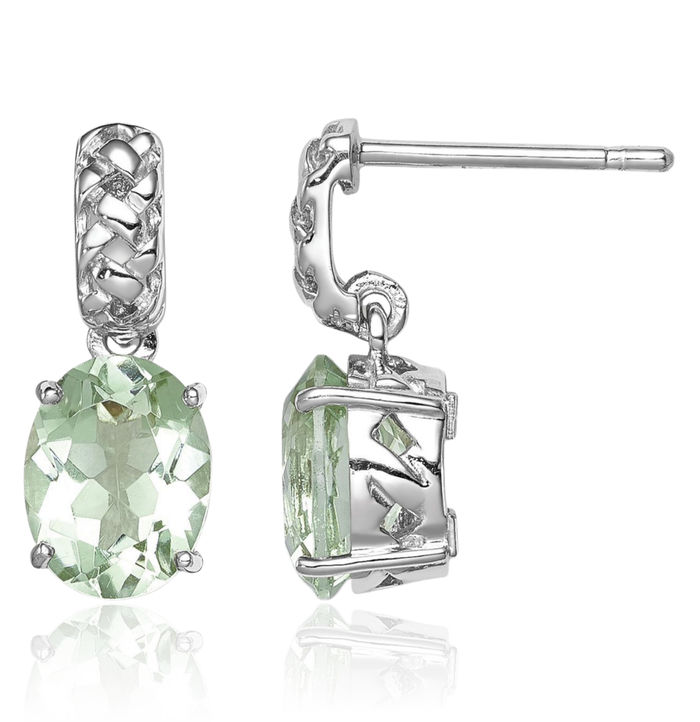 925 Sterling Silver Green Quartz Drop Dangle Earrings