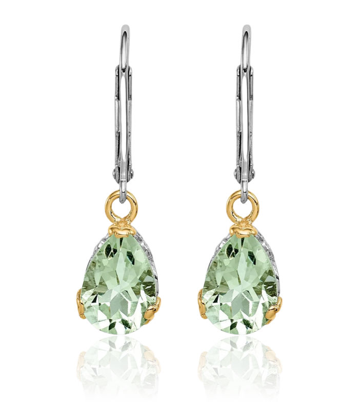 925 Sterling Silver Green Quartz Drop Dangle Earrings Pear Teardrop Gemstone