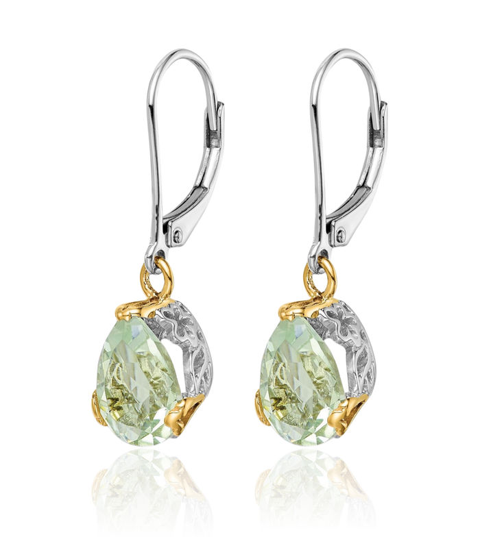 925 Sterling Silver Green Quartz Drop Dangle Earrings Pear Teardrop Gemstone