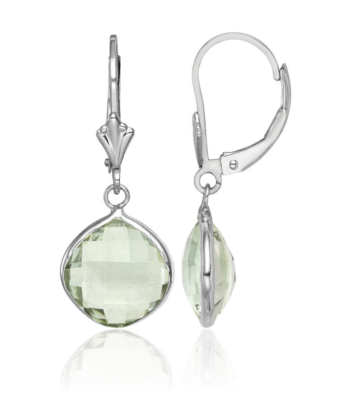 925 Sterling Silver Green Quartz Drop Dangle Earrings