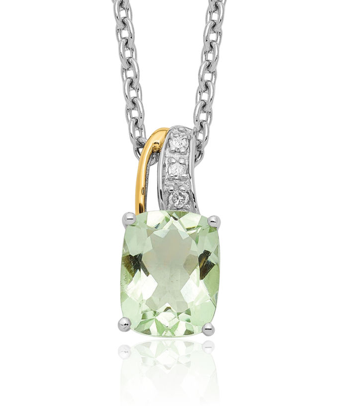 925 Sterling Silver Green Quartz Diamond Necklace Chain Gemstone Pendant Charm