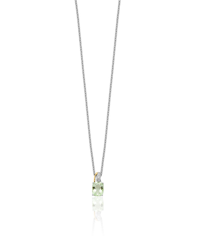 925 Sterling Silver Green Quartz Diamond Necklace Chain Gemstone Pendant Charm